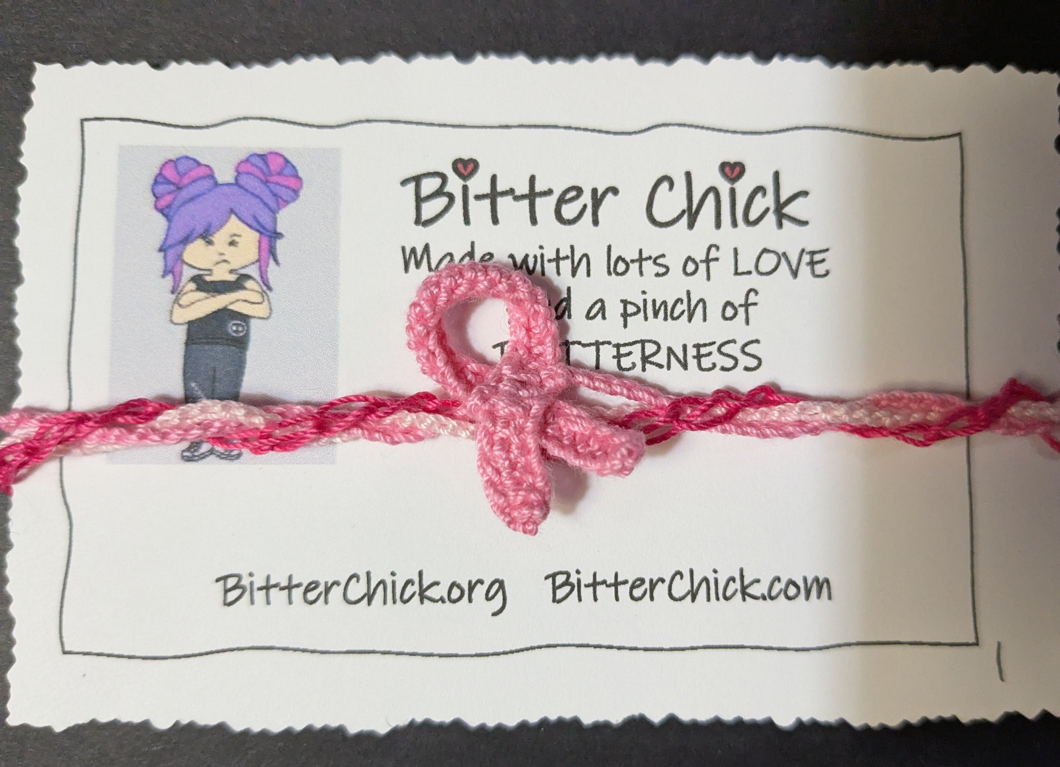 Pink Ribbon Bracelet - Crocheted