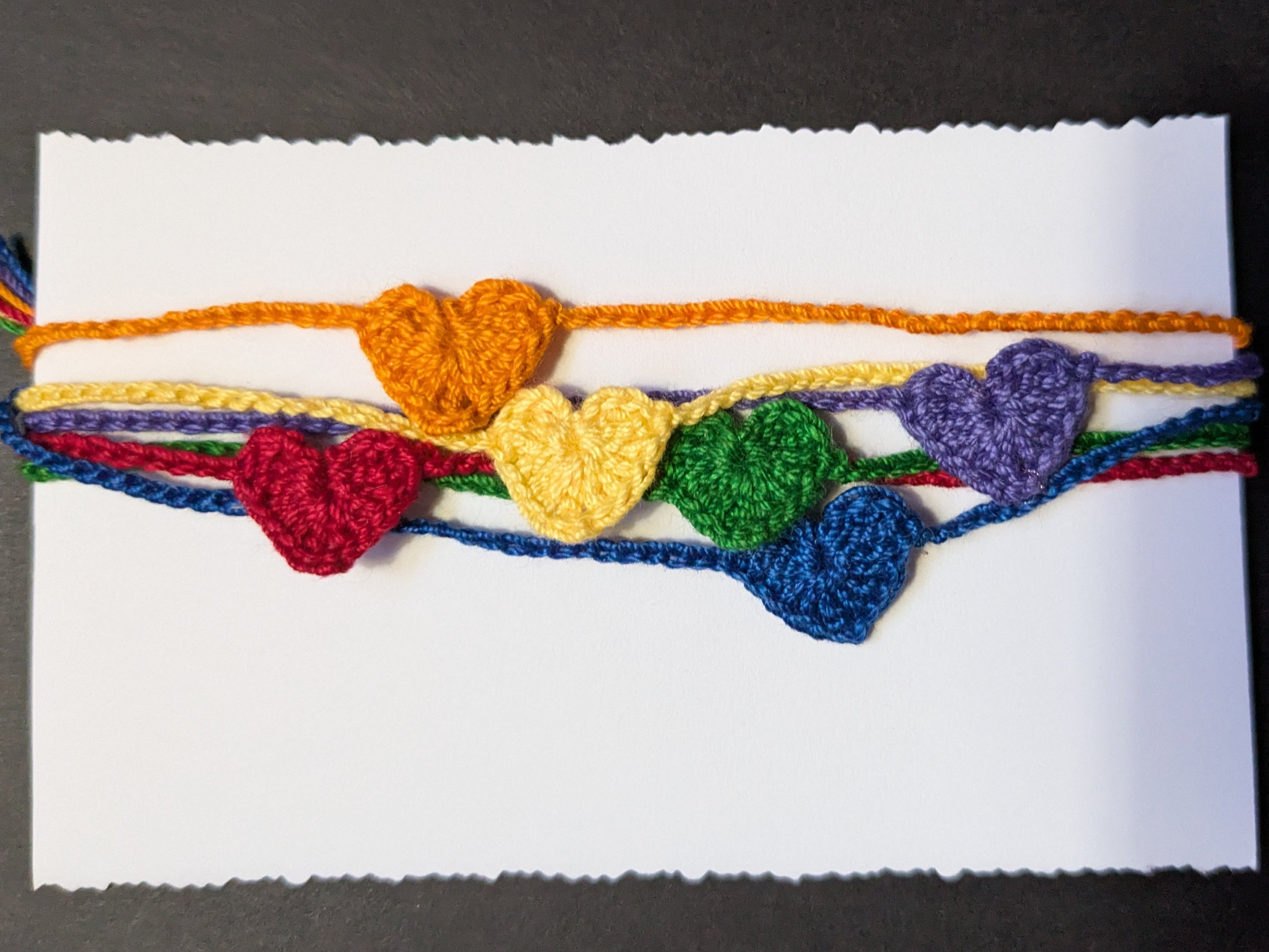 Rainbow Crochet Heart Bracelet