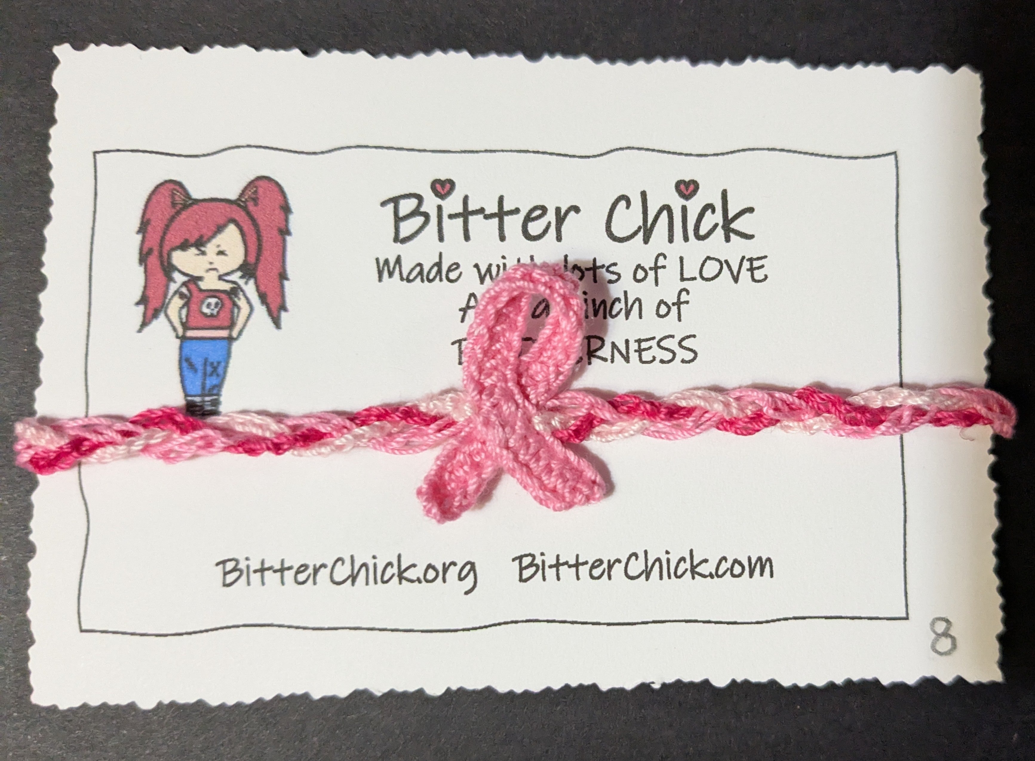 Pink Ribbon Bracelet - Crocheted