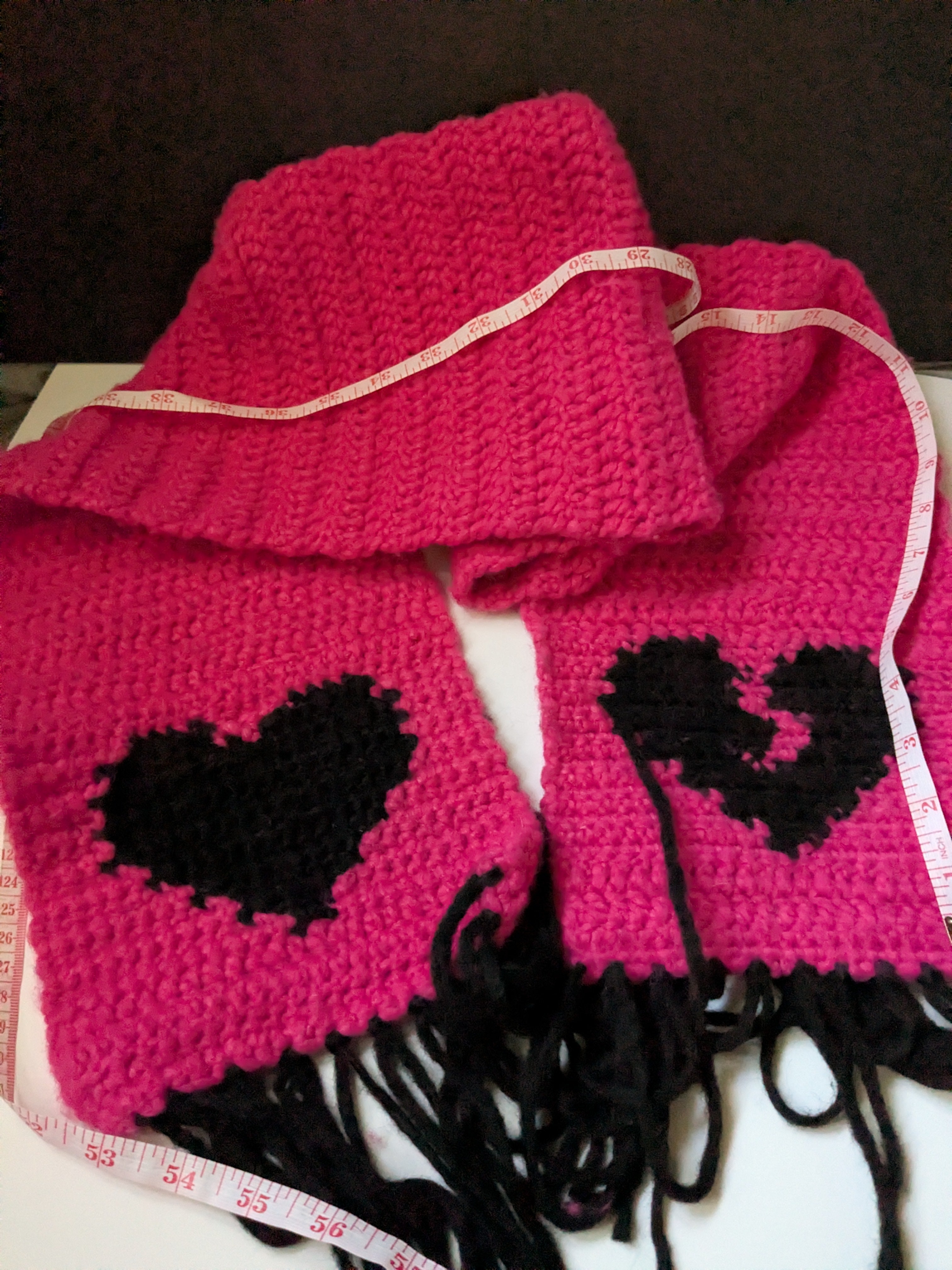 Hot Pink Black Hearts Scarf
