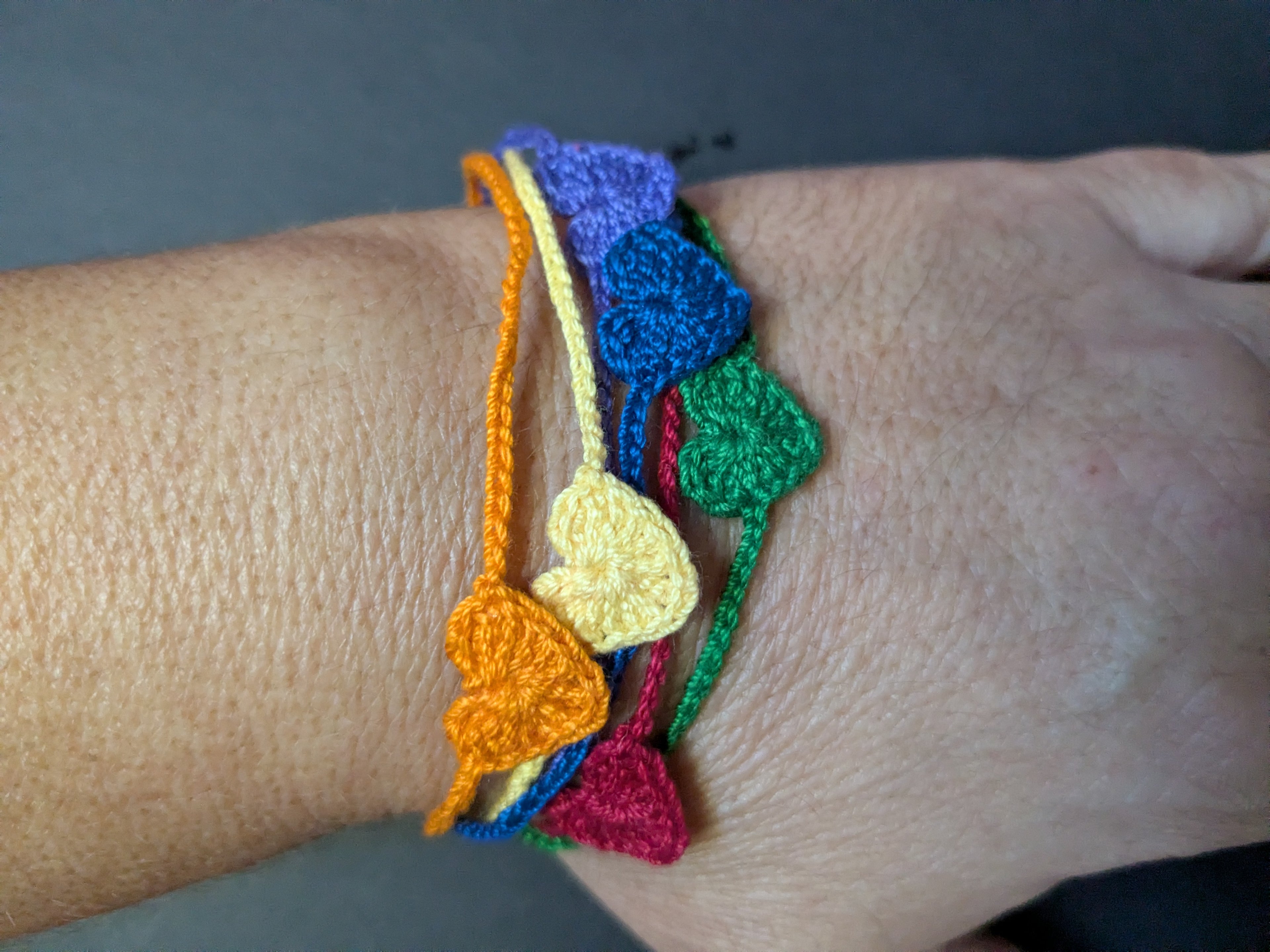 Rainbow Crochet Heart Bracelet
