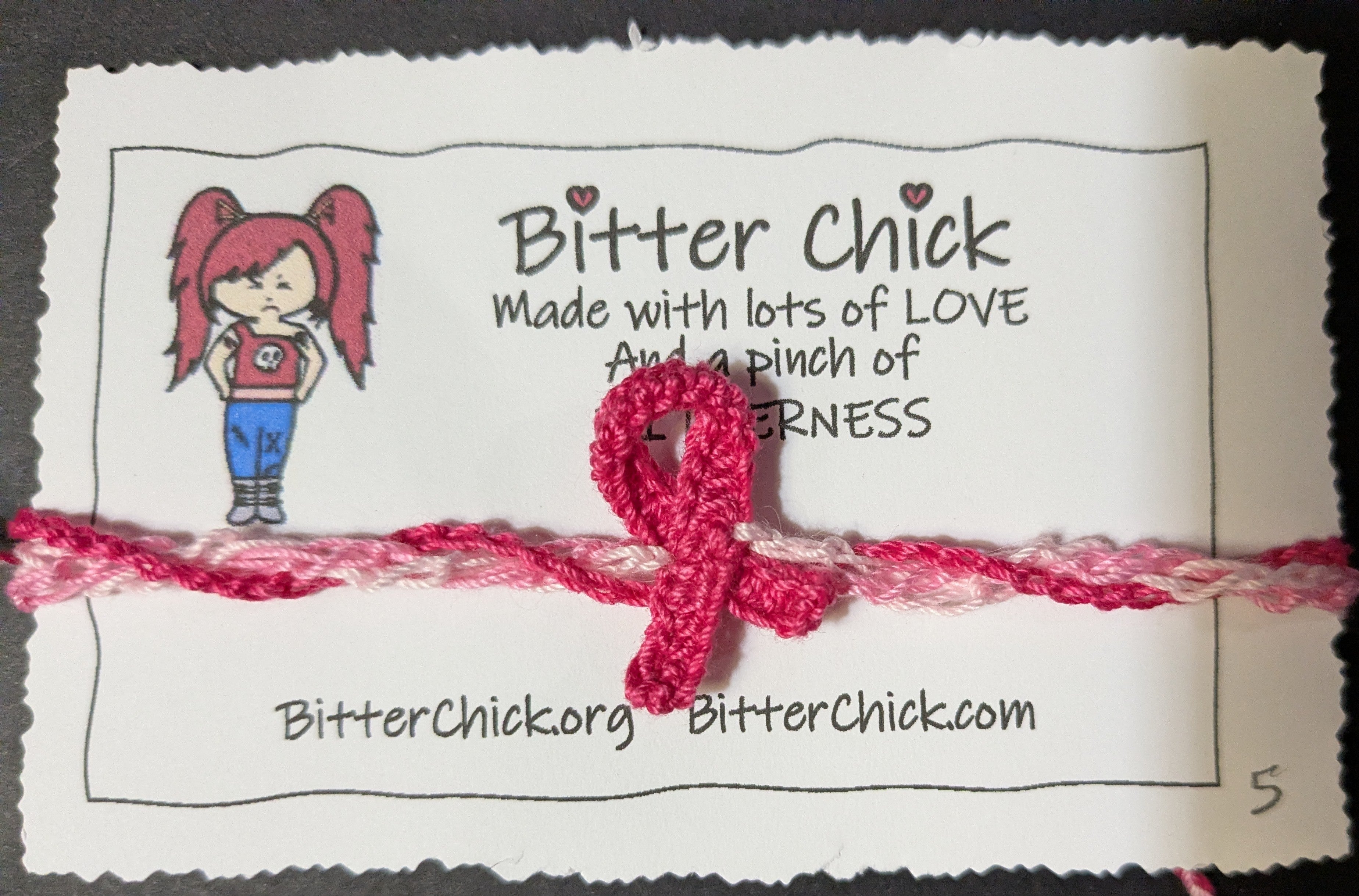 Pink Ribbon Bracelet - Crocheted