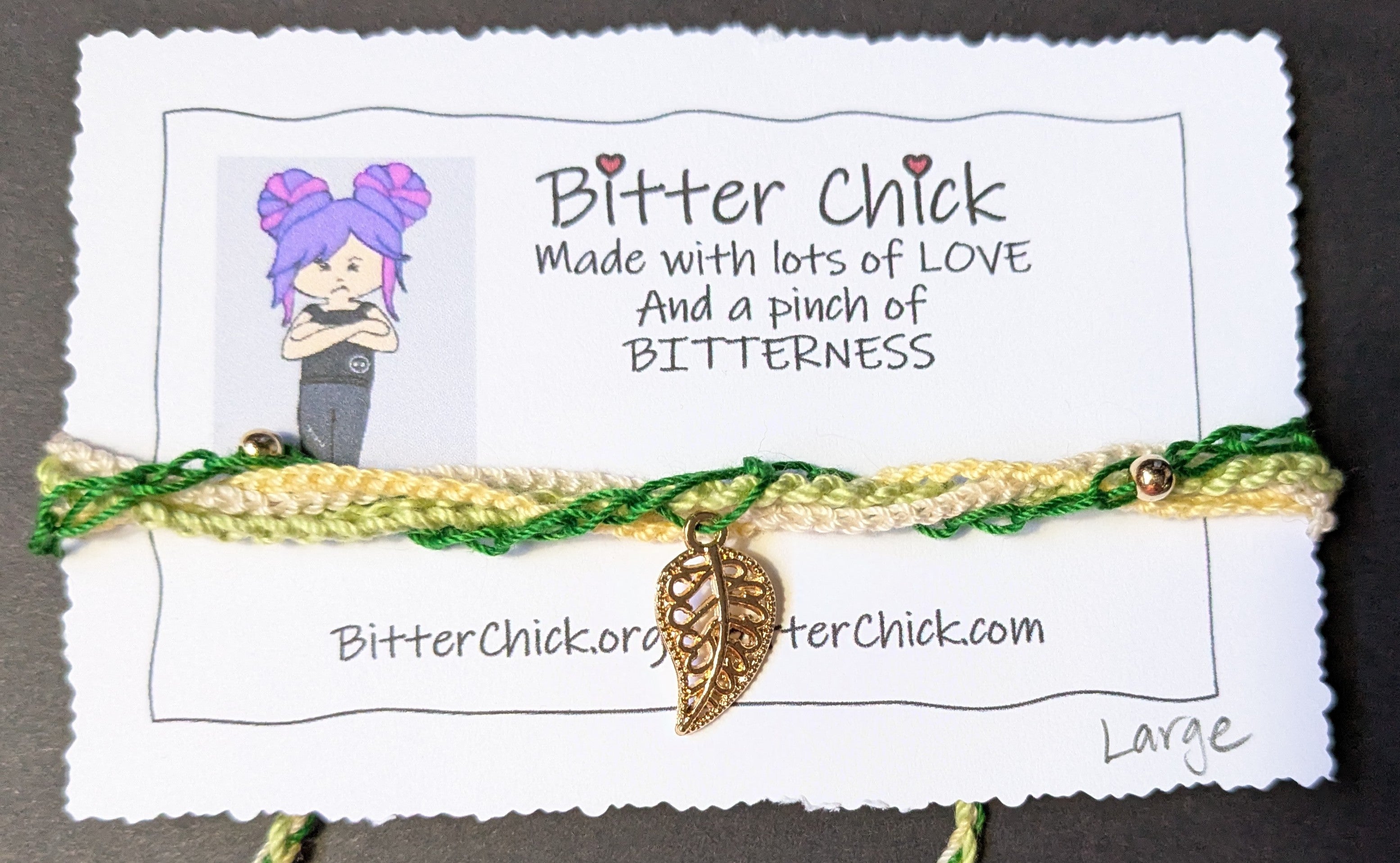 Green Crocheted Bracelet with Leaf