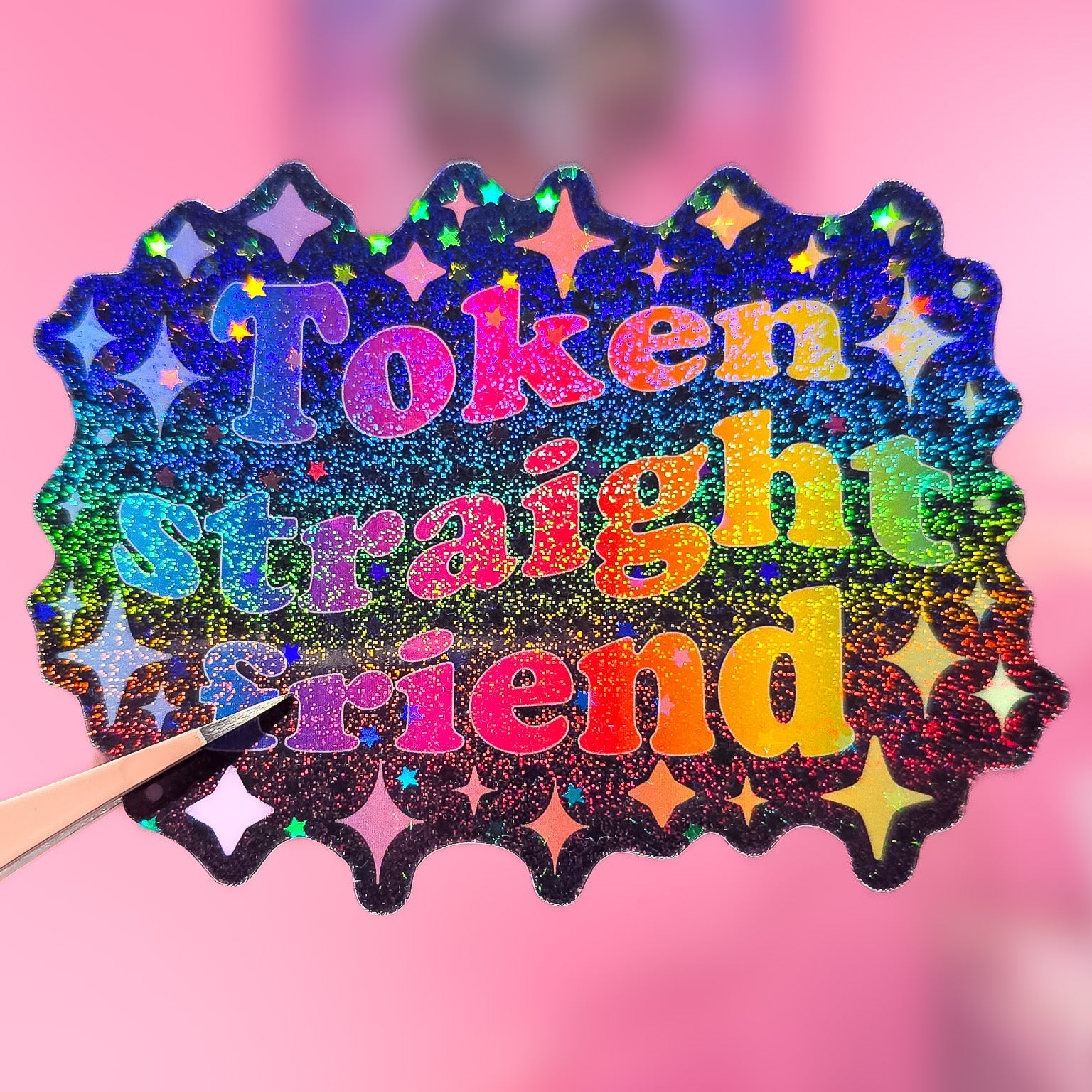 Token Straight Friend Holographic Sticker, 3.1 x 2.4 in.