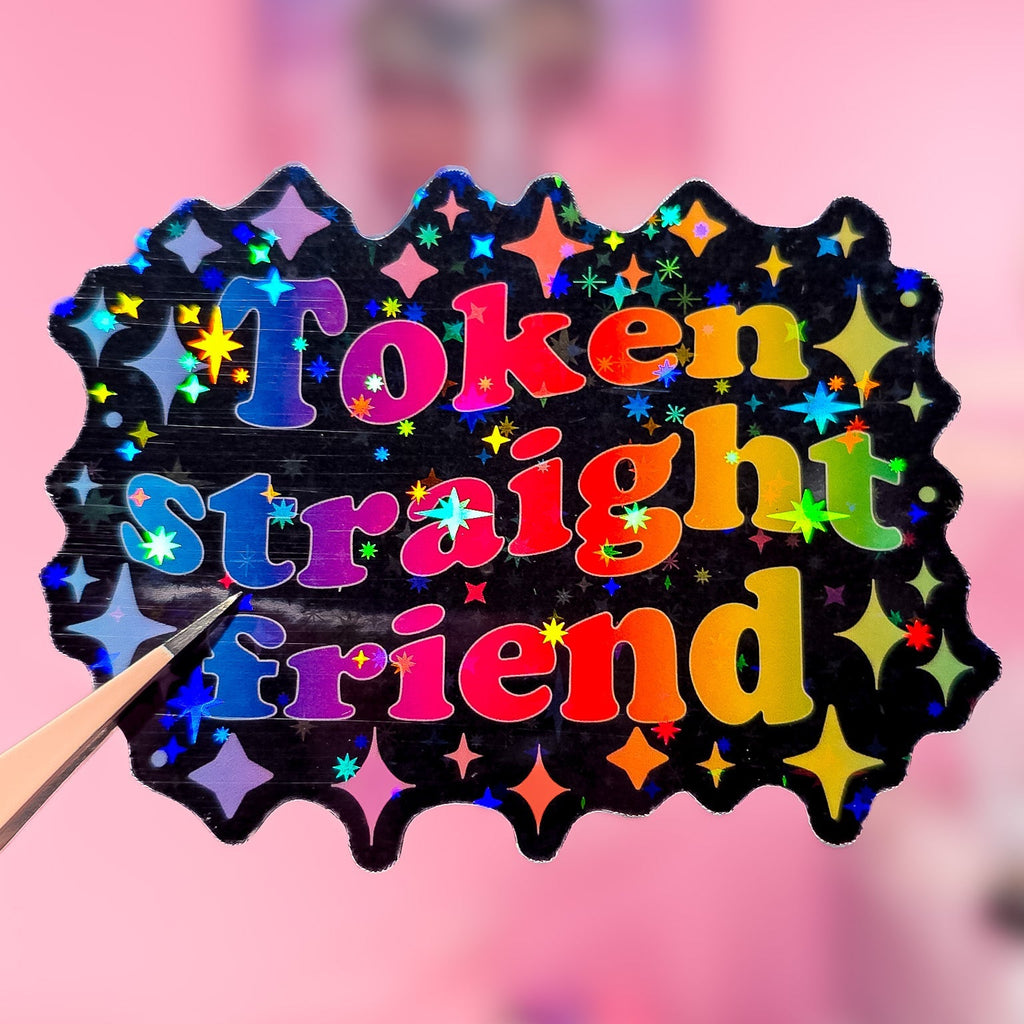 Token Straight Friend Holographic Sticker, 3.1 x 2.4 in.