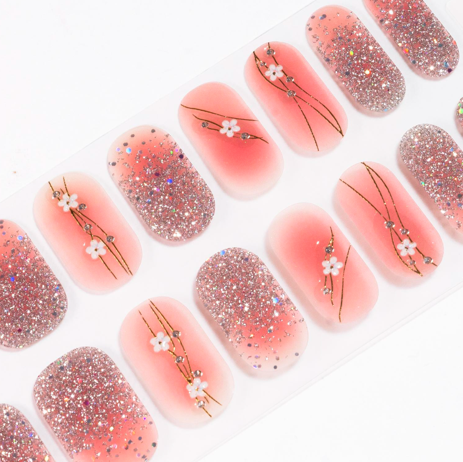 Pink Daisy Golden Gel Nails